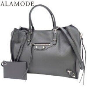 BALENCIAGA Paper Handbag Shoulder Crossbody Bag Gray Leather